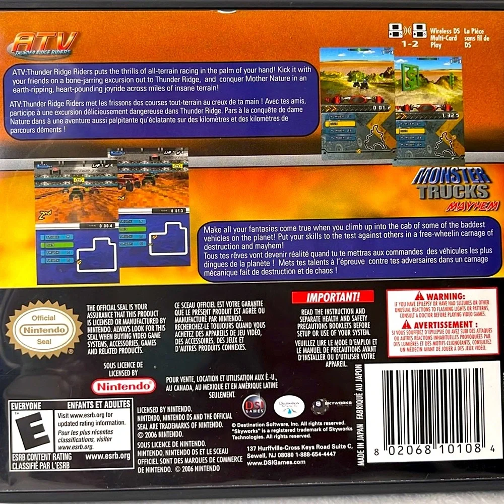 Nintendo DS, ATV Thunder Ridge Riders and Monster Trucks Mayhem 2 Game Pack